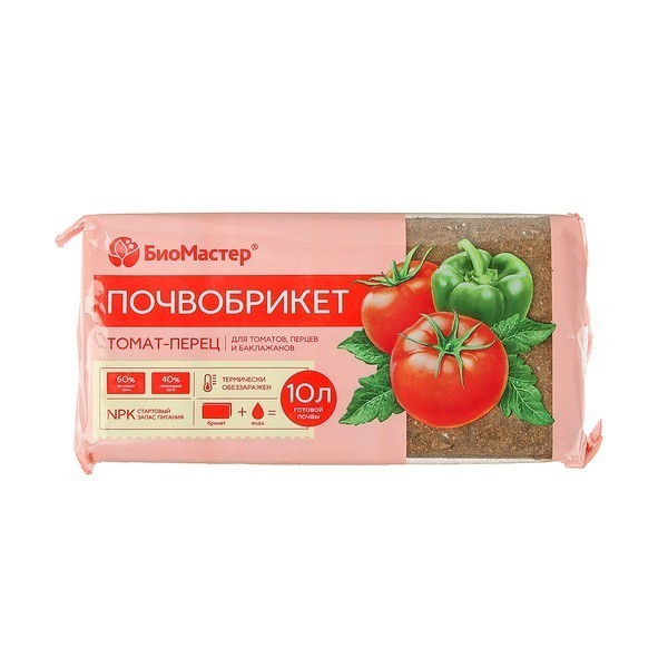 Почвобрикет Томат и перец, 10 л, БиоМастер, изображение 0